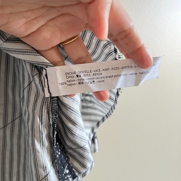 Zara Striped Bell Sleeve Top with Lace Detailing Womens Size S Blouse Crewneck - Picture 10 of 11